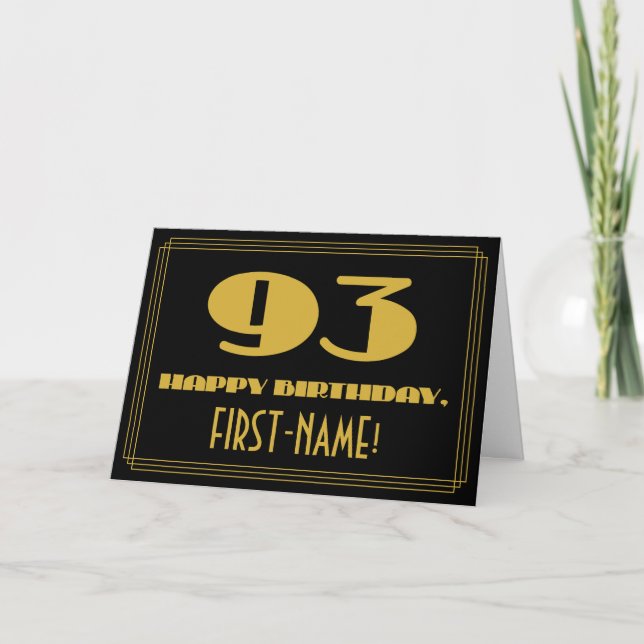 Tarjeta 93.º Cumpleaños: Nombre + Art Deco Inspirado Aspec (Anverso)