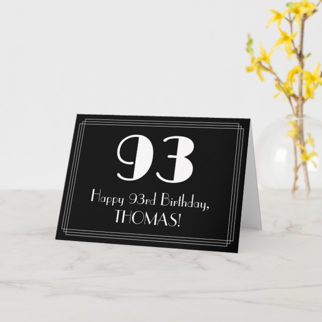 Tarjeta 93 Aniversario ~ Art Deco Inspirado Aspecto "93",  (flor amarilla)