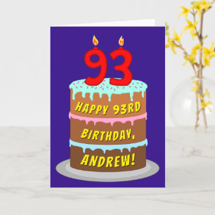 Tarjeta 93 Aniversario: Torta y velas divertidas + nombre