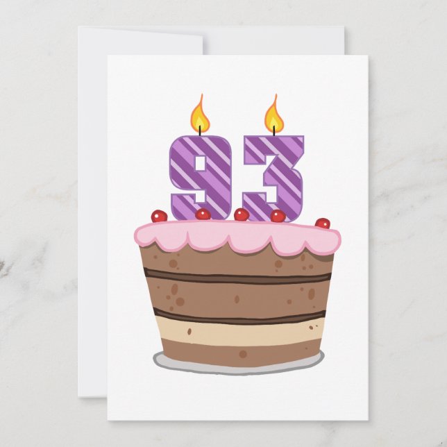Tarjeta 93 años en el pastel de cumpleaños (Anverso)