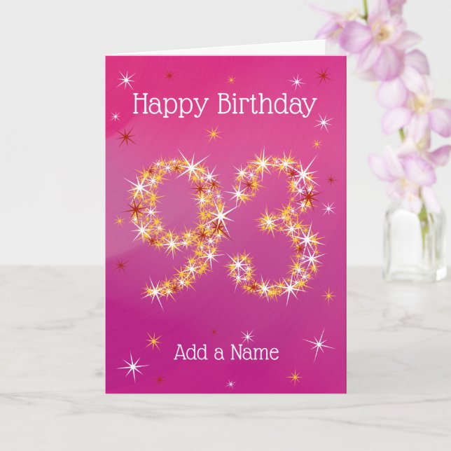 Tarjeta 93° cumpleaños - 93 en estrellas - rosa/morado - 9 (Orquídea)