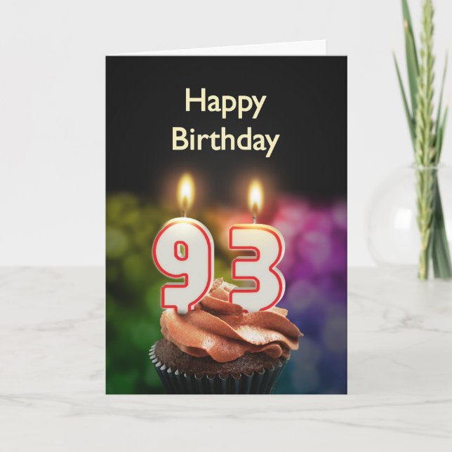 Tarjeta 93 cumpleaños con torta y velas (Anverso)