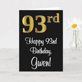Tarjeta 93 cumpleaños ~ Elegante lujoso Faux Gold Look #