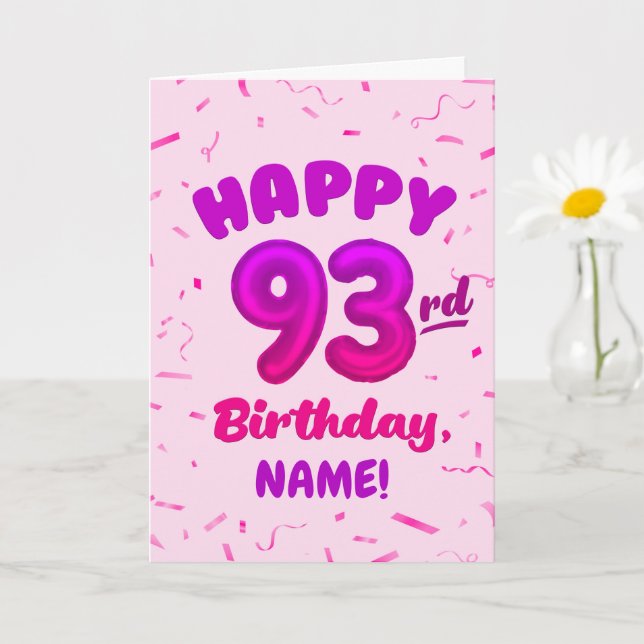 Tarjeta 93rd Balloon Number Custom Name Birthday Card (Planta pequeña)