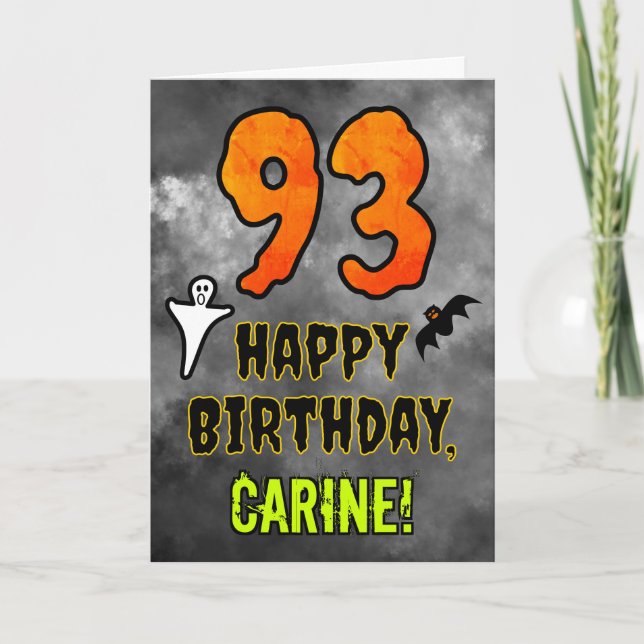 Tarjeta 93rd Birthday: Eerie Halloween Theme + Custom Name (Anverso)
