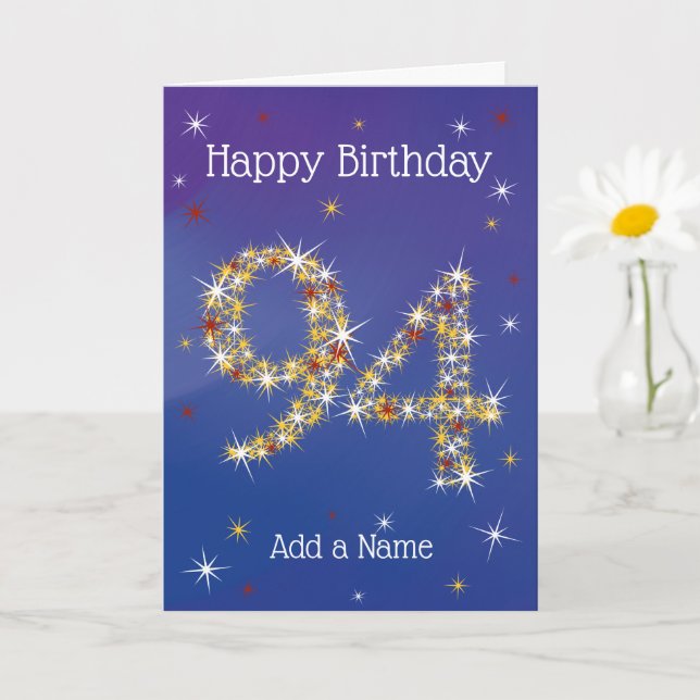 Tarjeta 94º cumpleaños - 94 en estrellas - azul - 94 años (Planta pequeña)