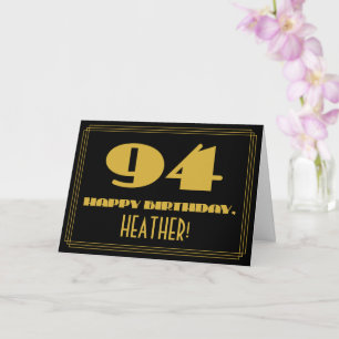Tarjeta 94º cumpleaños: Nombre + Art Deco Inspirado Aspect