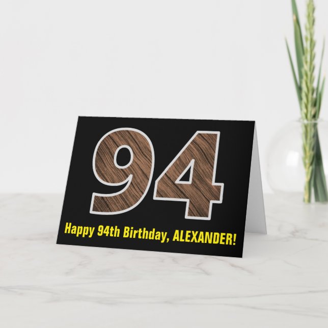 Tarjeta 94º cumpleaños: Nombre + Patrón de grano de madera (Anverso)