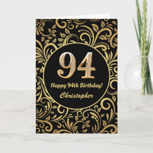 Tarjeta 94.º Nacimiento Patrón Floral Negro y Oro