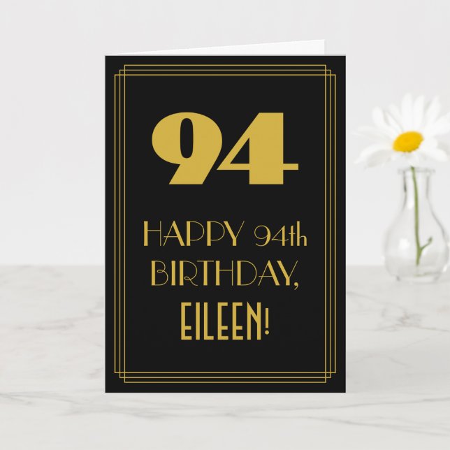 Tarjeta 94 cumpleaños ~ Art Deco Inspirado Aspecto "94" y  (Planta pequeña)