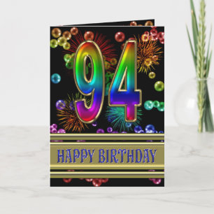 Tarjeta 94.o Cumpleaños con las burbujas y los fuegos
