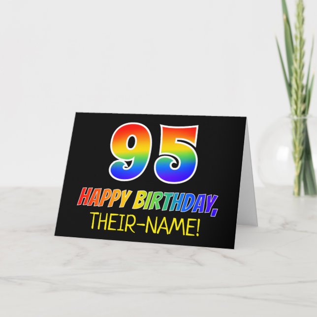Tarjeta 95º cumpleaños: audaz, divertido, simple, arcoiris (Anverso)