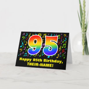 Tarjeta 95º cumpleaños: Coloridos símbolos musicales y arc