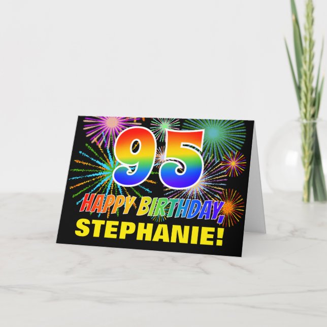 Tarjeta 95º cumpleaños: negrita, diversión, fuegos artific (Anverso)