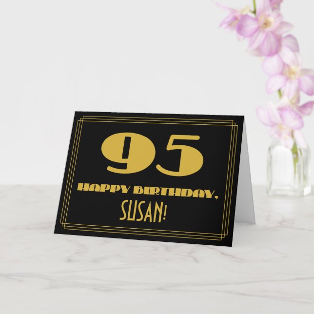 Tarjeta 95º cumpleaños: Nombre + Art Deco Inspirado Aspect (Orquídea)