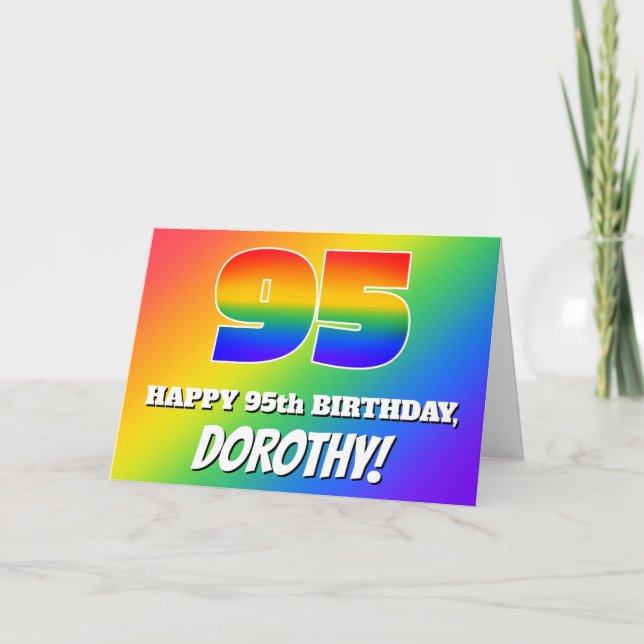 Tarjeta 95º cumpleaños: Patrón arcoiris multicolor # 95 (Anverso)