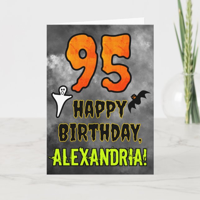 Tarjeta 95º cumpleaños: Tema de Eerie Halloween + nombre p (Anverso)