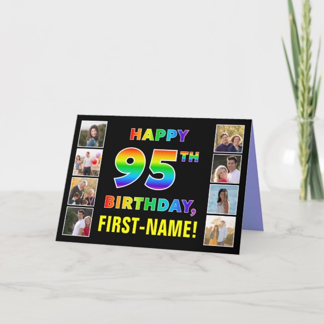Tarjeta 95º cumpleaños: texto arcoiris, fotos y nombre de  (Anverso)
