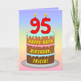Tarjeta 95º cumpleaños — Torta divertida y velas, con nomb