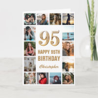 95.º Collage de fotos blanco y oro feliz cumpleaño