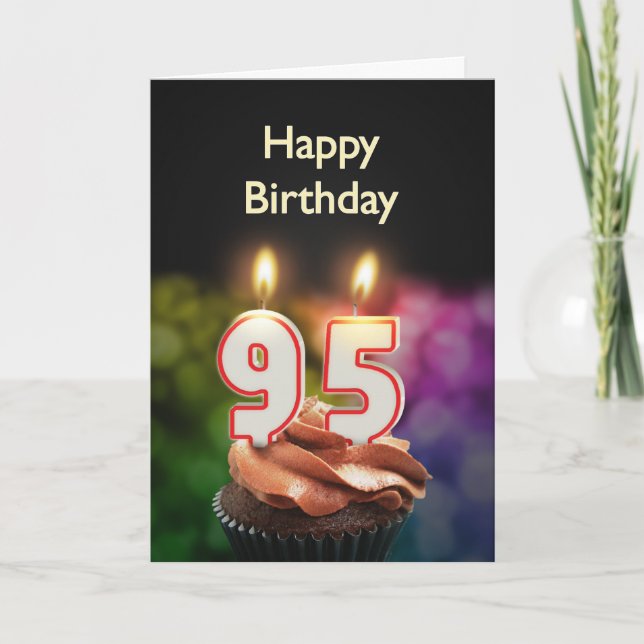 Tarjeta 95.º cumpleaños con torta y velas (Anverso)