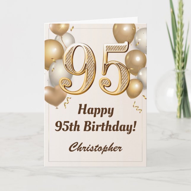 Tarjeta 95.º cumpleaños Globos de oro y cumpleaños de Conf (Anverso)