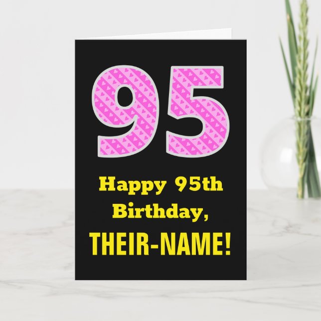 Tarjeta 95 Aniversario: Corazones y franjas rosadas "95" + (Anverso)