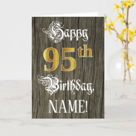 Tarjeta 95 Aniversario: Faux Gold Look + Faux Wood Pattern