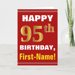Tarjeta 95.o cumpleaños del oro intrépido, rojo, falso con