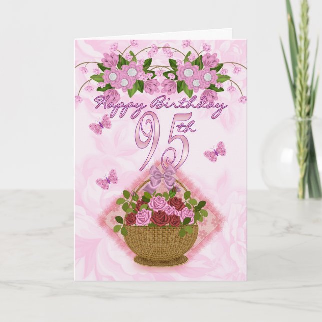 Tarjeta 95.o Señora del cumpleaños, rosas y flores (Anverso)