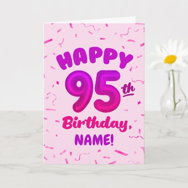 Tarjeta 95th Balloon Number Custom Name Birthday Card (Planta pequeña)