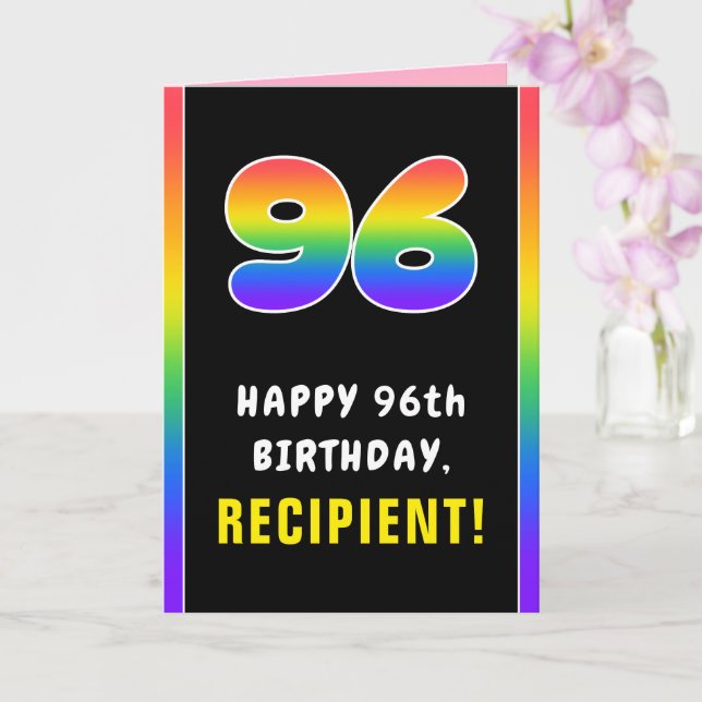 Tarjeta 96º cumpleaños: arcoiris colorido # 96, nombre per (Orquídea)