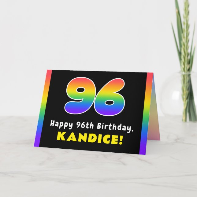 Tarjeta 96º cumpleaños: arcoiris colorido # 96, nombre per (Anverso)
