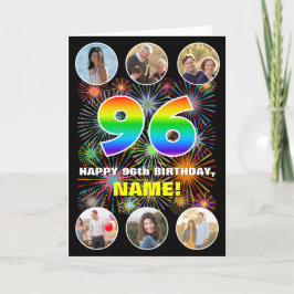 Tarjeta 96º cumpleaños: Arcoiris divertido #, nombre perso