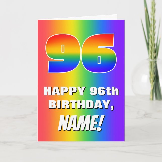 Tarjeta 96º cumpleaños: Colorido, divertido patrón arcoiri (Anverso)
