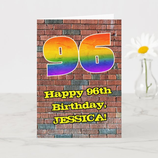 Tarjeta 96º cumpleaños: El arcoiris 96 inspirado en graffi (Planta pequeña)