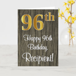 Tarjeta 96º cumpleaños: Elegante apariencia de oro falso #