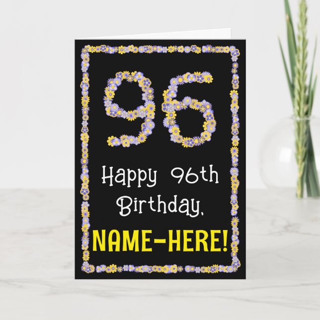 Tarjeta 96º cumpleaños: número de flores florales, nombre  (Anverso)