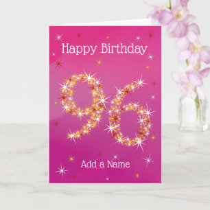 Tarjeta 96º cumpleaños - Números de estrella - rosa/morado