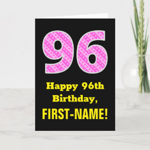 Tarjeta 96º cumpleaños: Rayas rosas y corazones "96" + nom