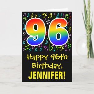 Tarjeta 96º cumpleaños: Símbolos de música colorida + arco