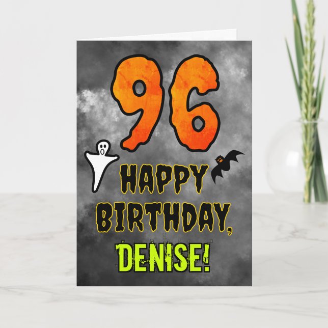 Tarjeta 96º cumpleaños: Tema de Eerie Halloween + nombre p (Anverso)