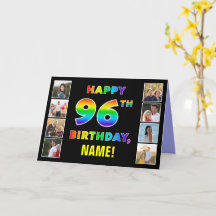 96º Cumpleaños: Texto Arcoíris, Fotos Personalizad