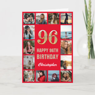 Tarjeta 96.º feliz cumpleaños Collage de fotos rojo y oro