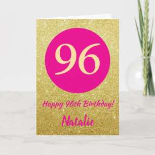 Tarjeta 96.º feliz cumpleaños Purpurina de oro y rosado ca