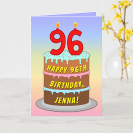 Tarjeta 96 cumpleaños - divertido pastel y velas, con nomb