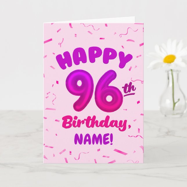 Tarjeta 96th Balloon Number Custom Name Birthday Card (Planta pequeña)