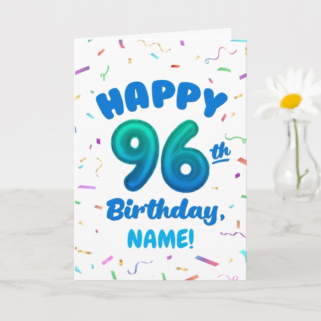 Tarjeta 96th Balloon Number Custom Name Birthday Card (Planta pequeña)