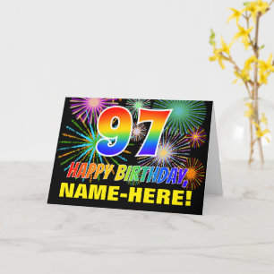 Tarjeta 97º cumpleaños: negrita, diversión, fuegos artific