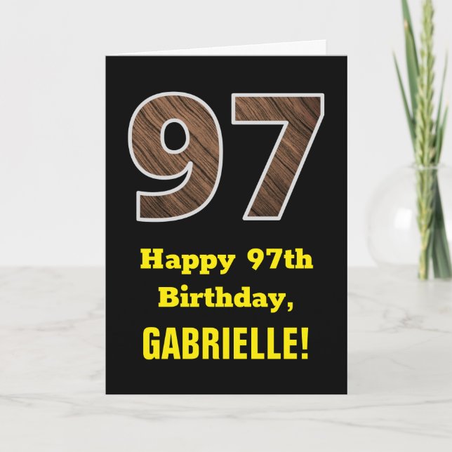Tarjeta 97º cumpleaños: Nombre, Patrón de grano de madera  (Anverso)